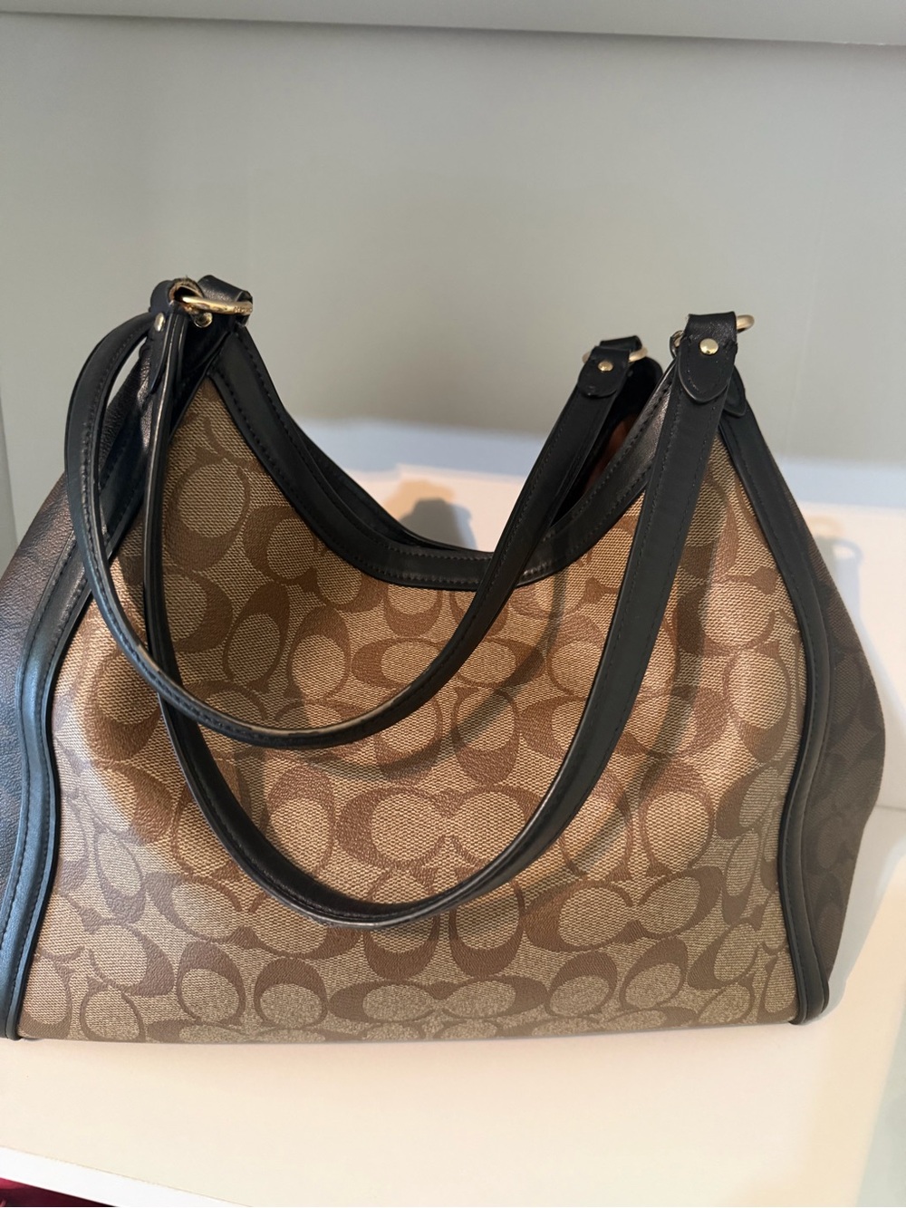 Coach Monogram Canvas Shoulder Bag in Brown and Black - Picture 3 of 6